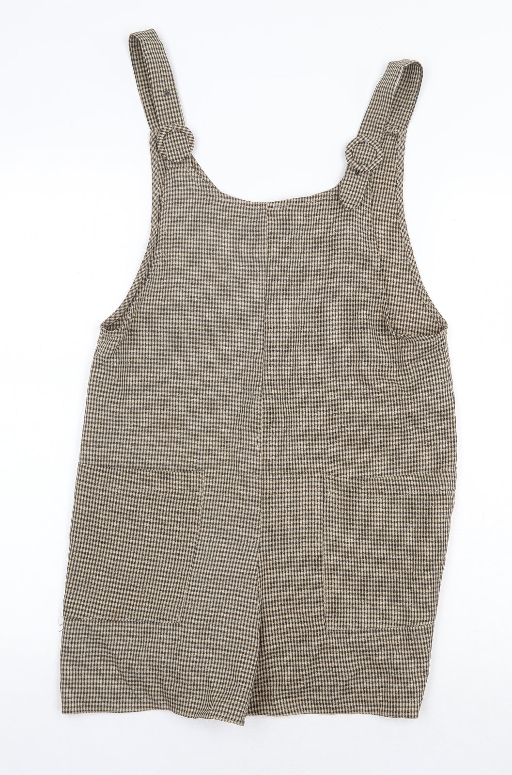 Primark Womens Beige Check Polyester Romper One-Piece Size 8 Button