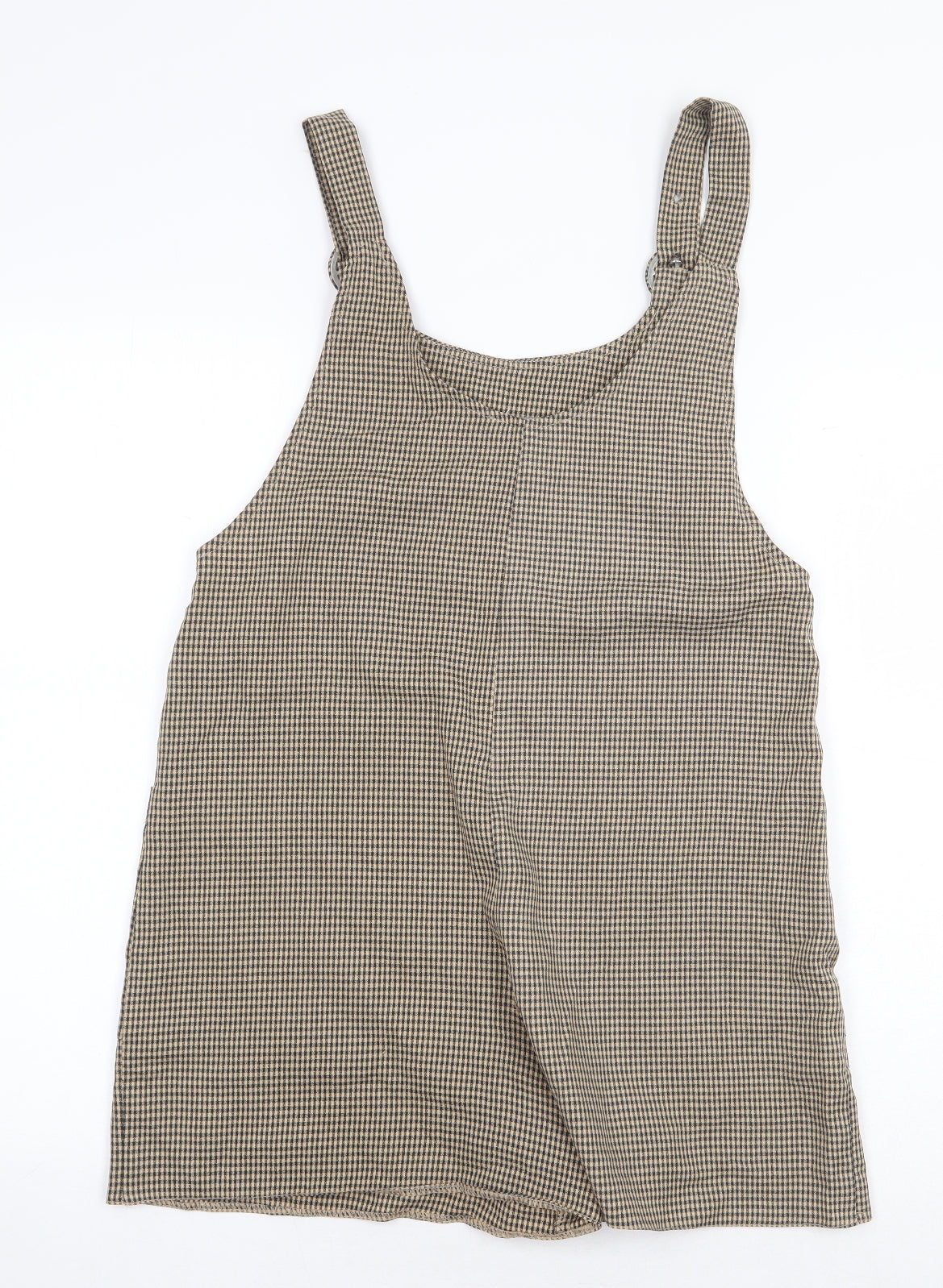 Primark Womens Beige Check Polyester Romper One-Piece Size 8 Button