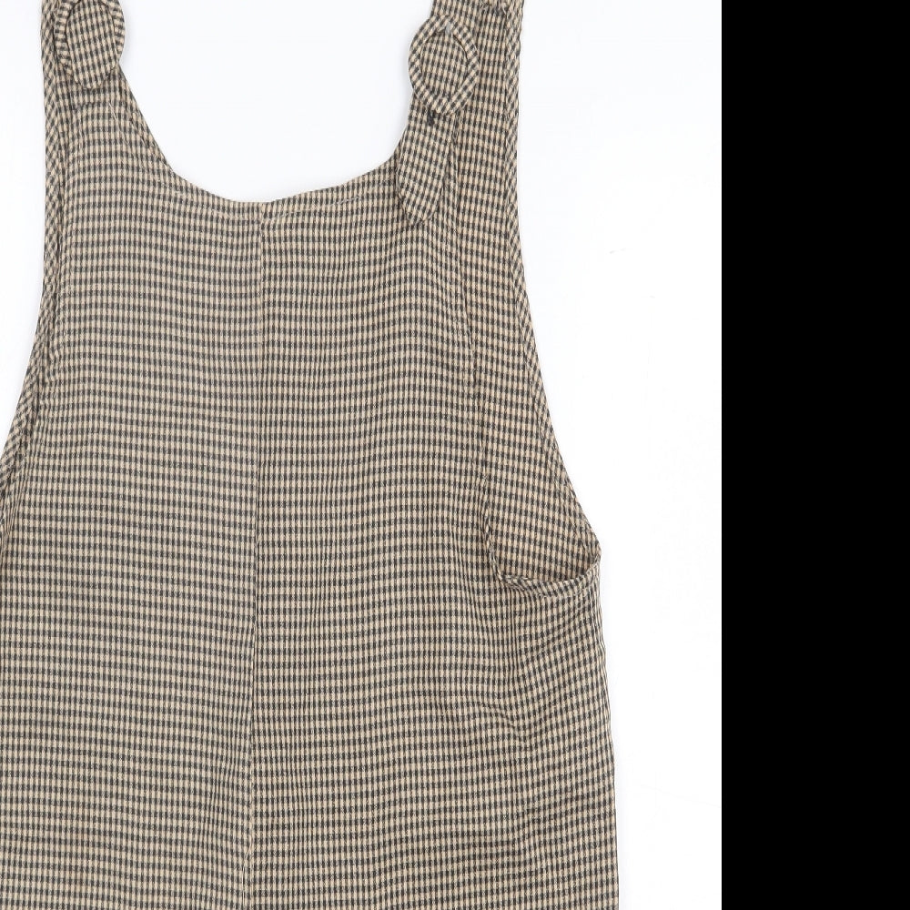 Primark Womens Beige Check Polyester Romper One-Piece Size 8 Button