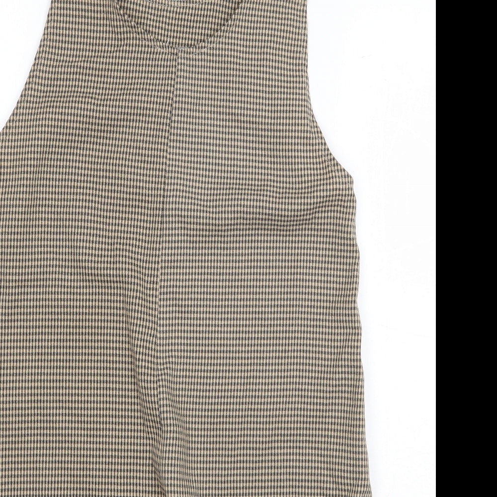Primark Womens Beige Check Polyester Romper One-Piece Size 8 Button