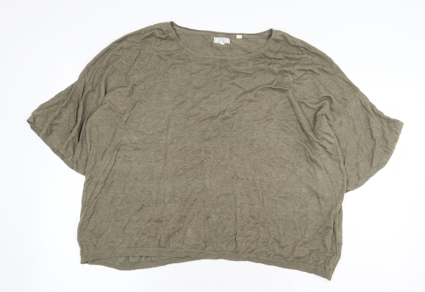 Fat Face Womens Green Linen Basic T-Shirt Size 10 Round Neck