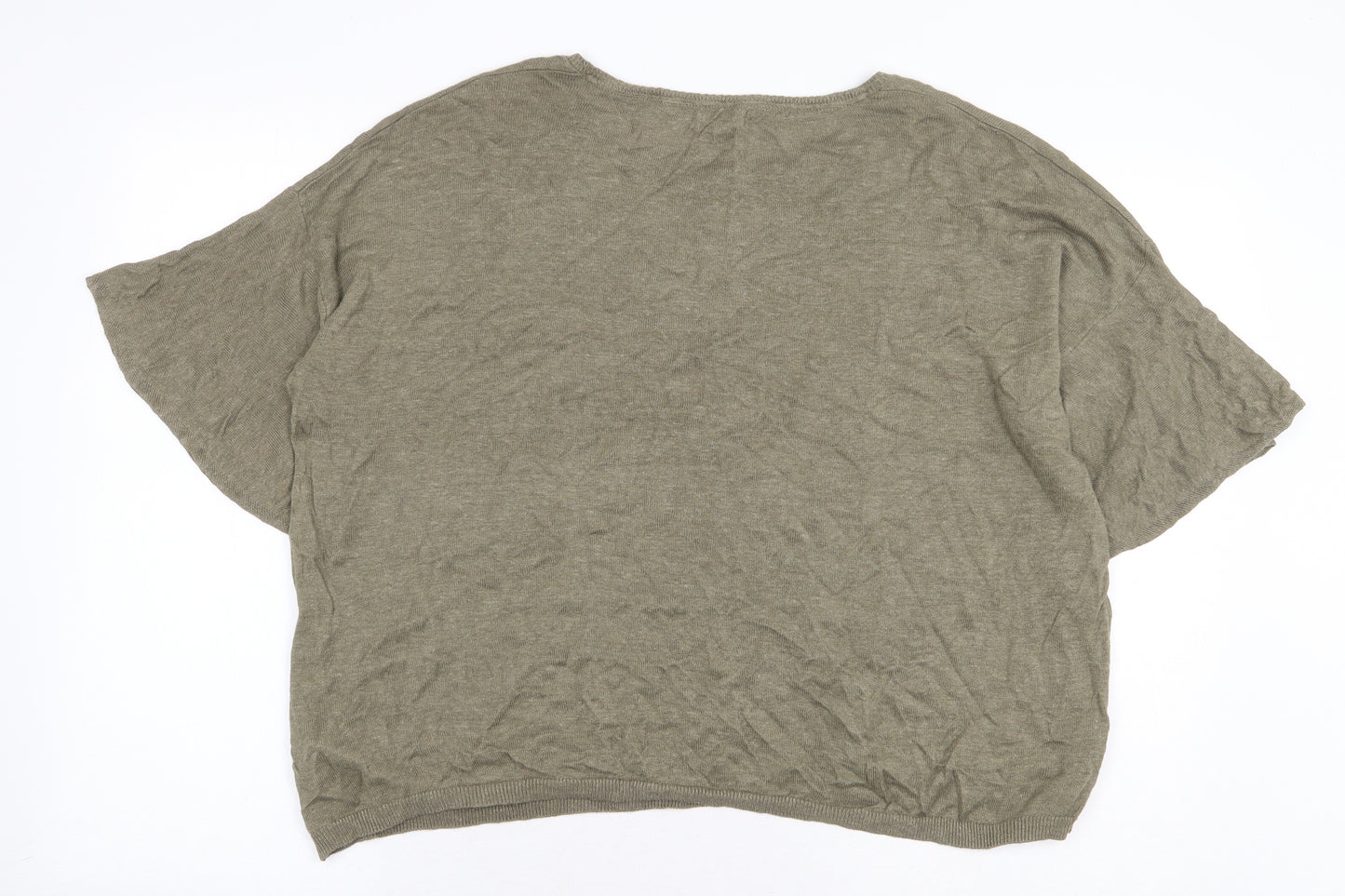 Fat Face Womens Green Linen Basic T-Shirt Size 10 Round Neck