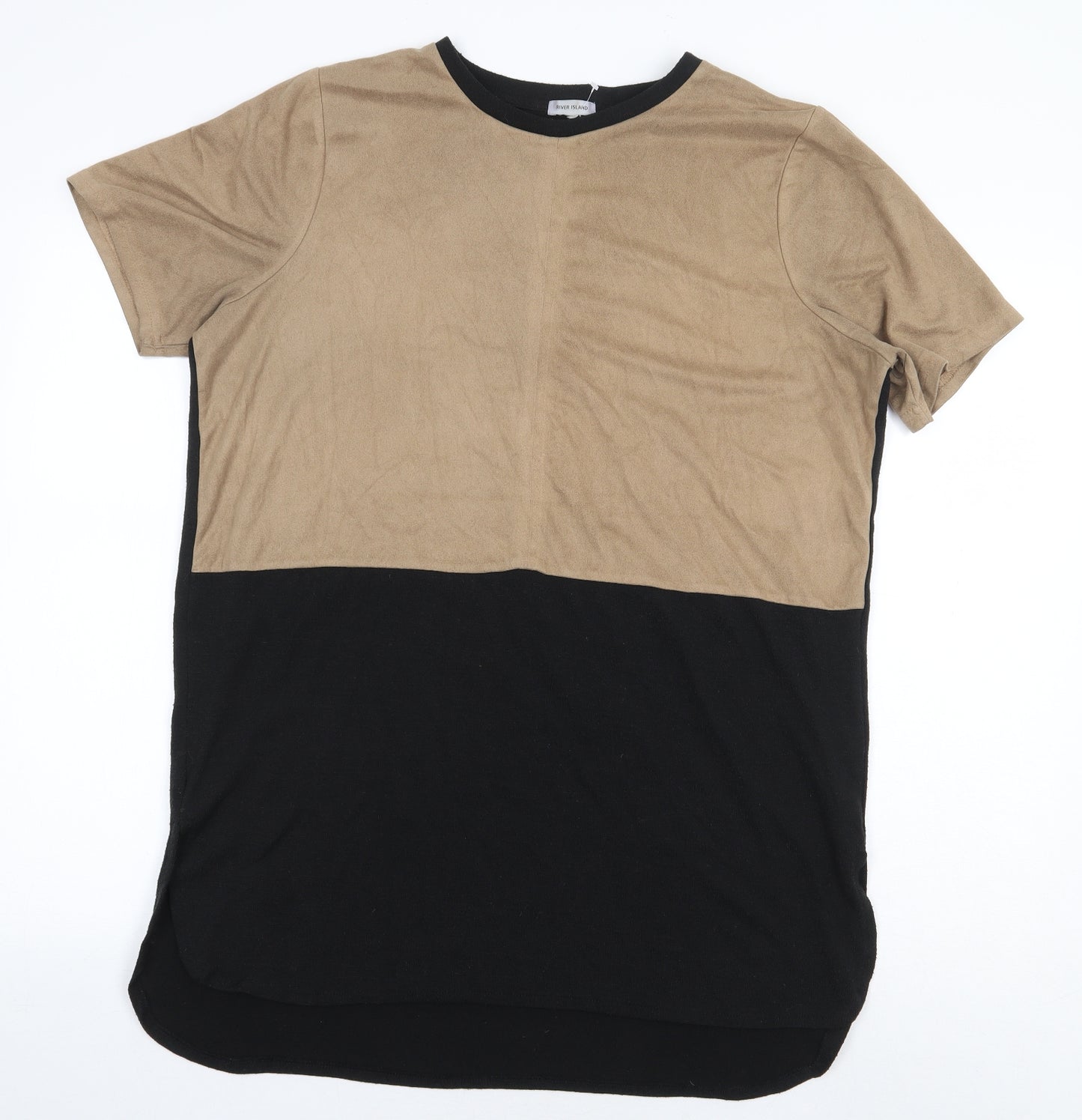 River Island Womens Beige Colourblock Polyester Basic T-Shirt Size 14 Round Neck
