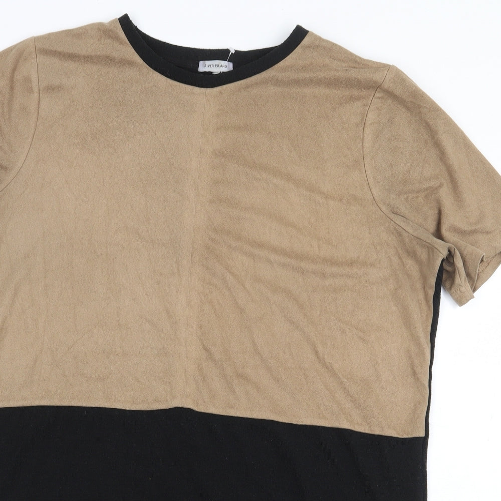 River Island Womens Beige Colourblock Polyester Basic T-Shirt Size 14 Round Neck