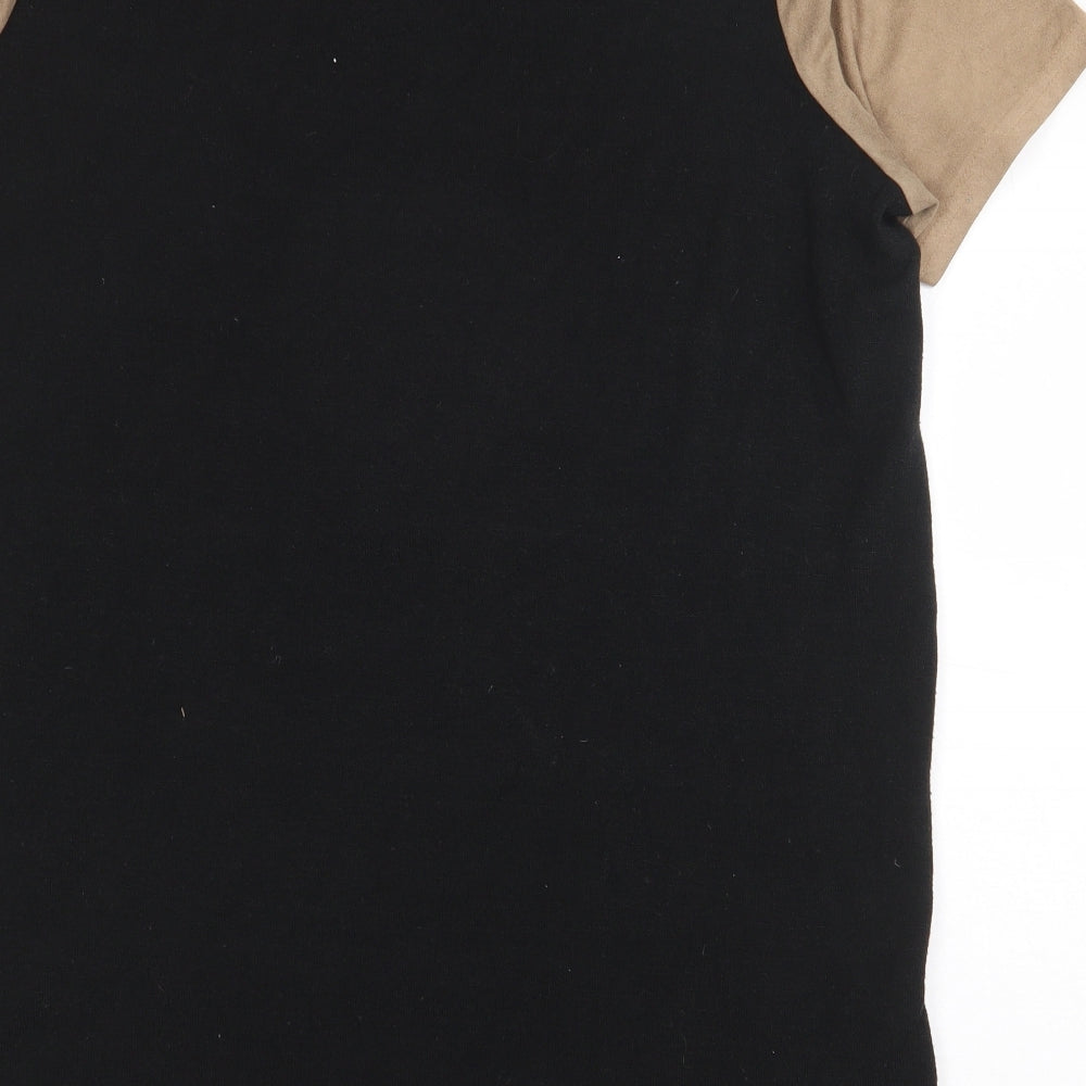 River Island Womens Beige Colourblock Polyester Basic T-Shirt Size 14 Round Neck