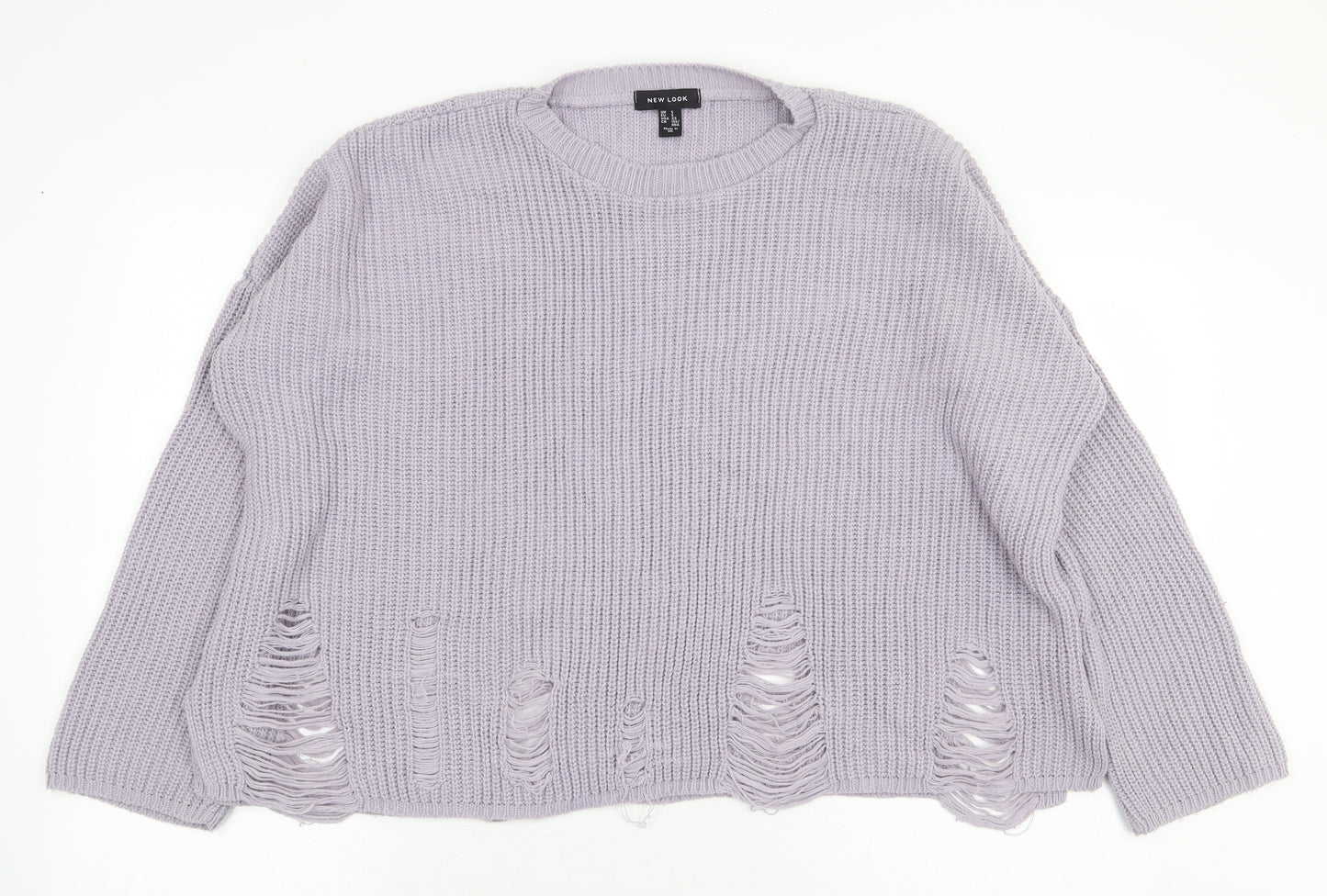 New Look Womens Purple Round Neck Acrylic Pullover Jumper Size S - Distressed