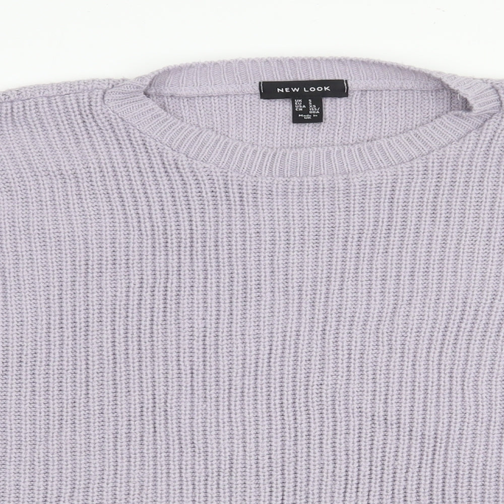 New Look Womens Purple Round Neck Acrylic Pullover Jumper Size S - Distressed