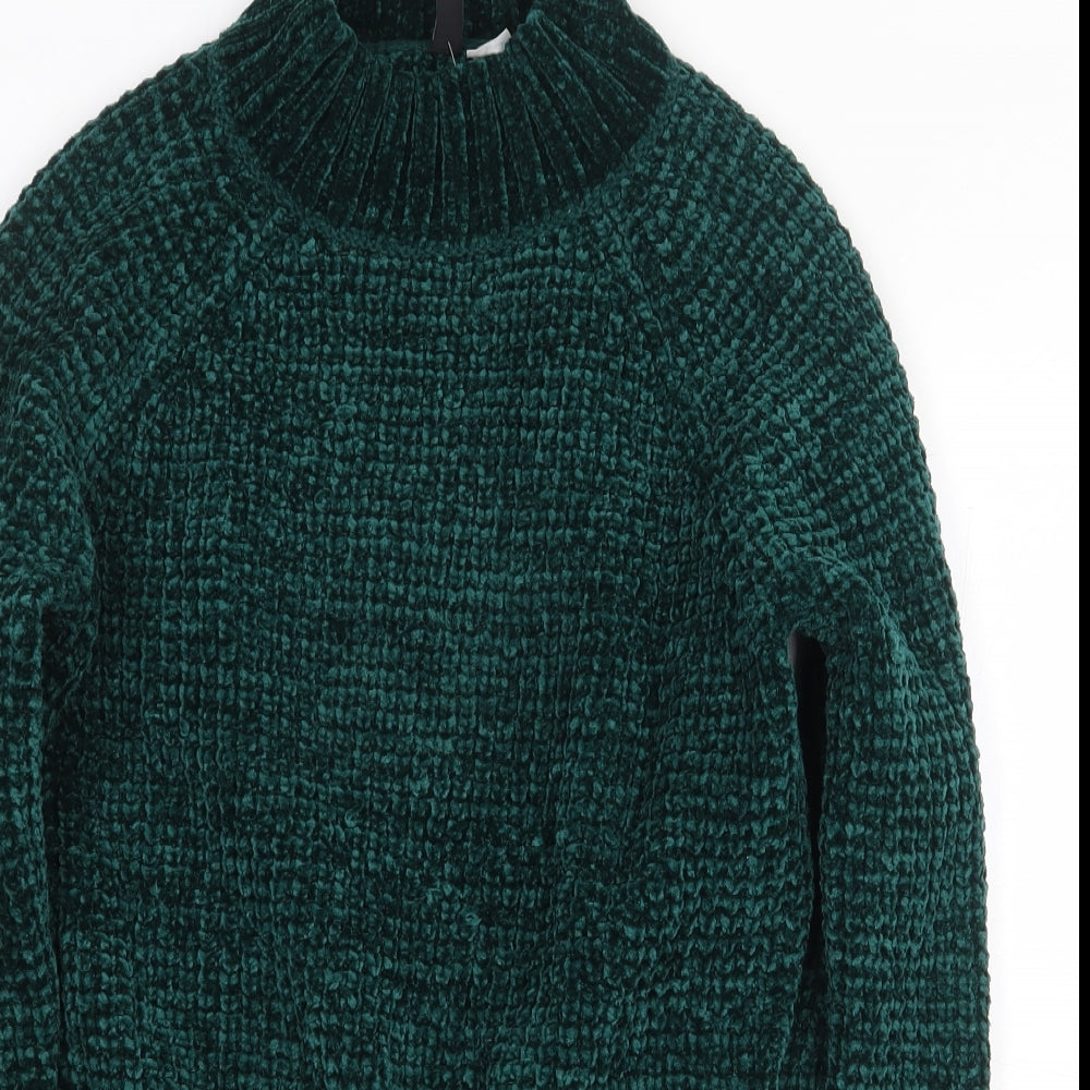 H&M Womens Green Mock Neck Polyester Pullover Jumper Size S