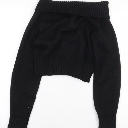 Motel Womens Black Boat Neck Polyester Pullover Jumper Size S