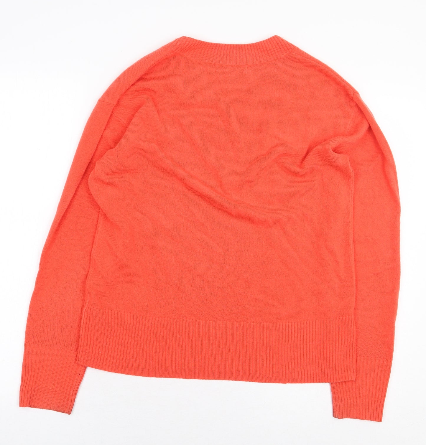 Marks and Spencer Womens Orange V-Neck Acrylic Pullover Jumper Size 12