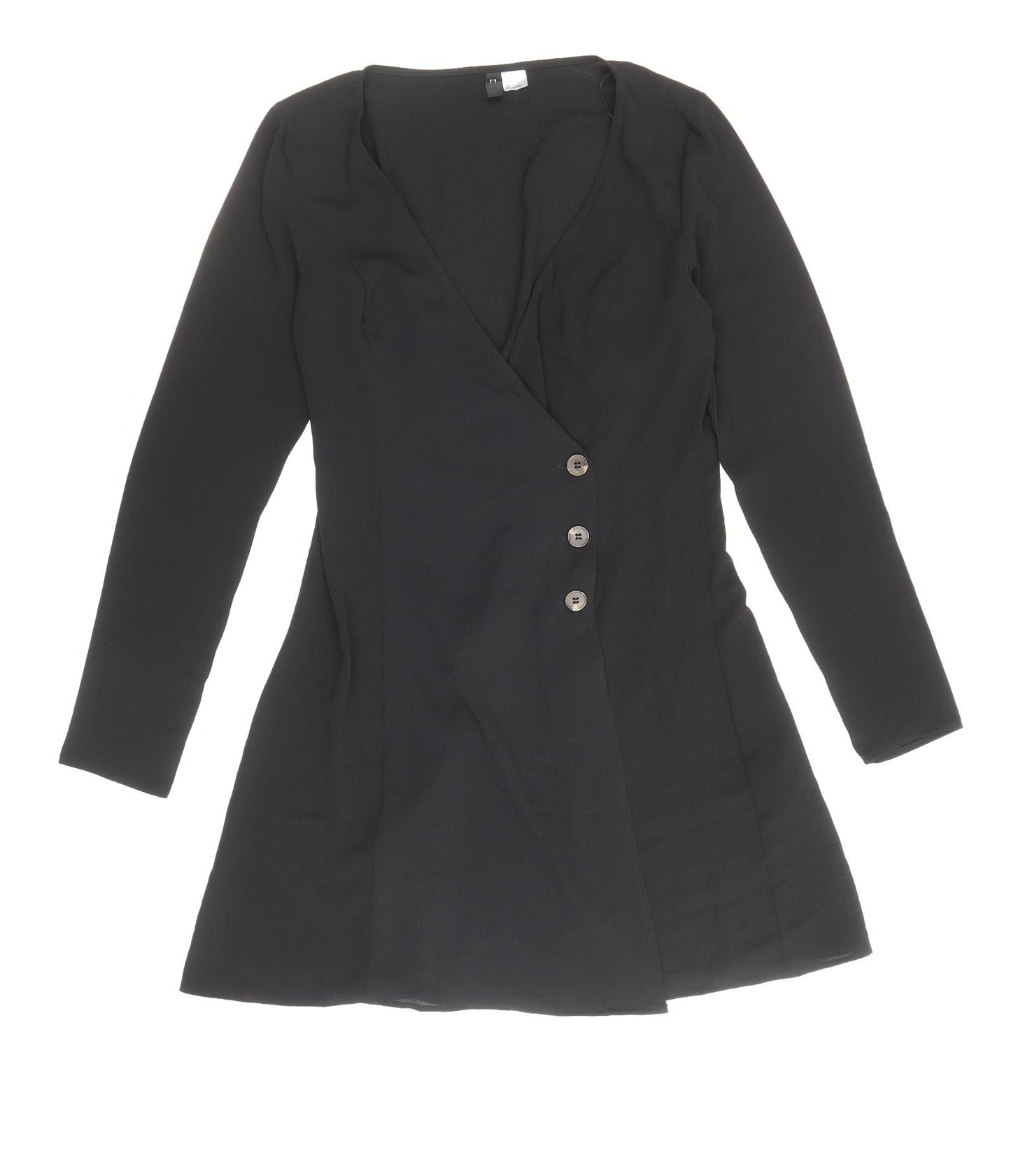 Divided by H&M Womens Black Polyester Wrap Dress Size 10 V-Neck Button