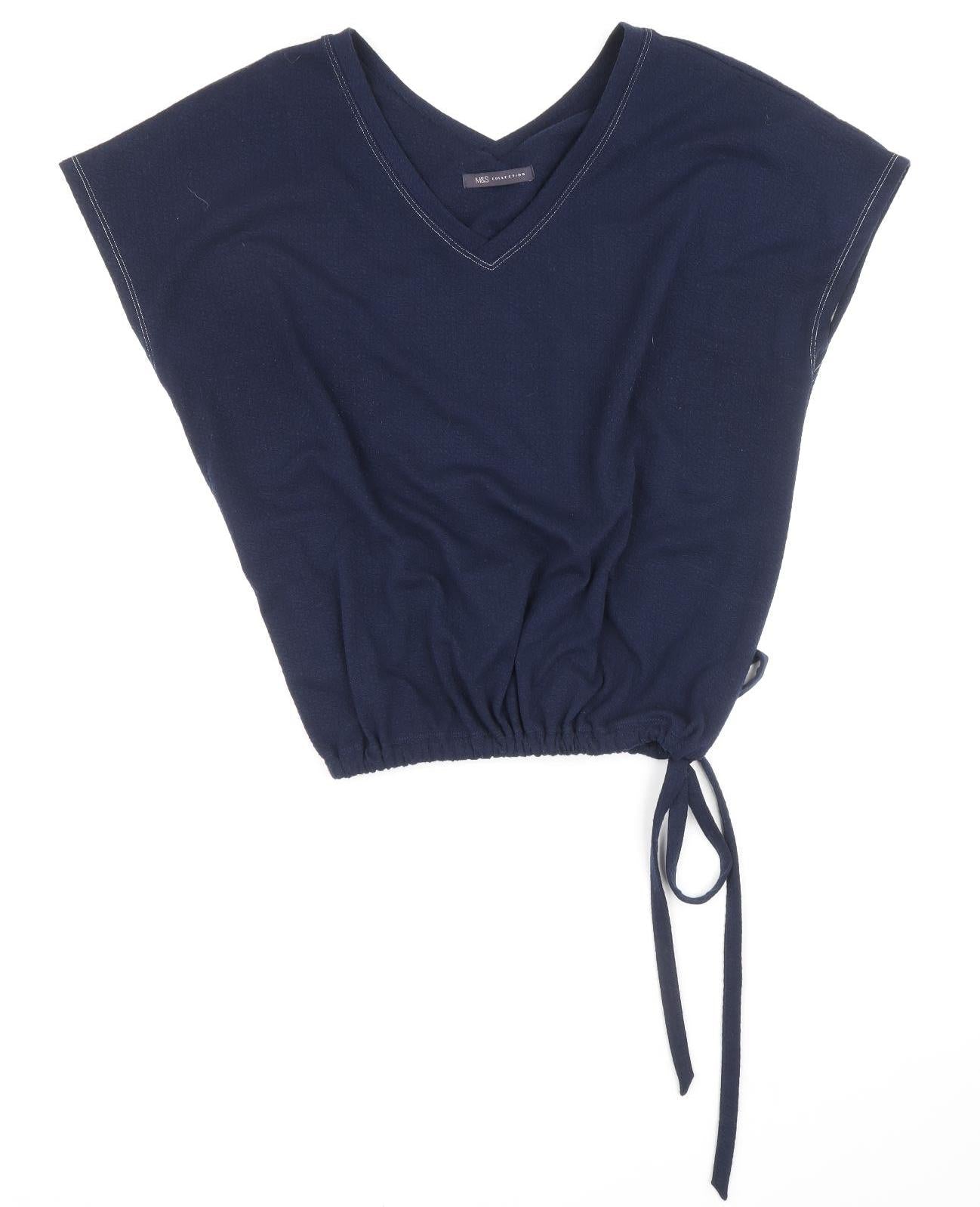 Marks and Spencer Womens Blue Polyester Basic Tank Size 16 V-Neck