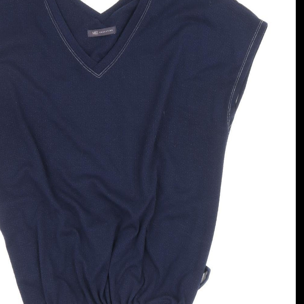 Marks and Spencer Womens Blue Polyester Basic Tank Size 16 V-Neck