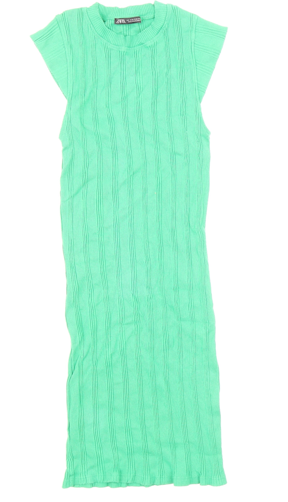 Zara Womens Green Polyester T-Shirt Dress Size S Round Neck Pullover - Ribbed
