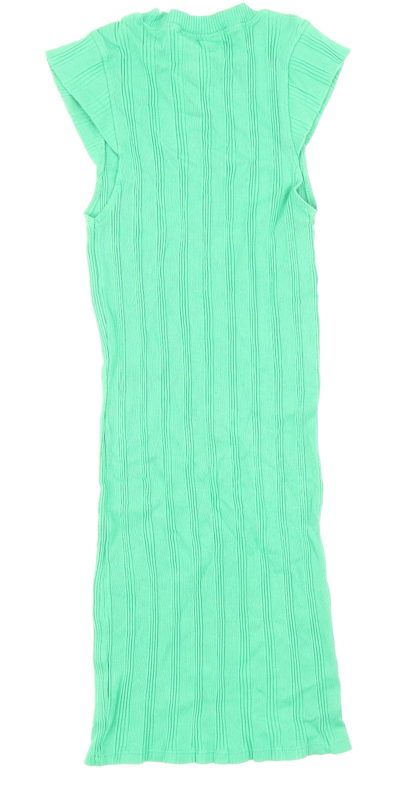 Zara Womens Green Polyester T-Shirt Dress Size S Round Neck Pullover - Ribbed