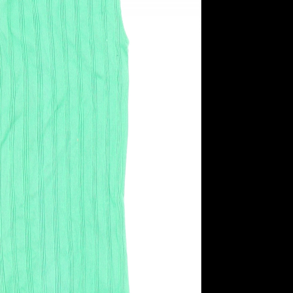 Zara Womens Green Polyester T-Shirt Dress Size S Round Neck Pullover - Ribbed
