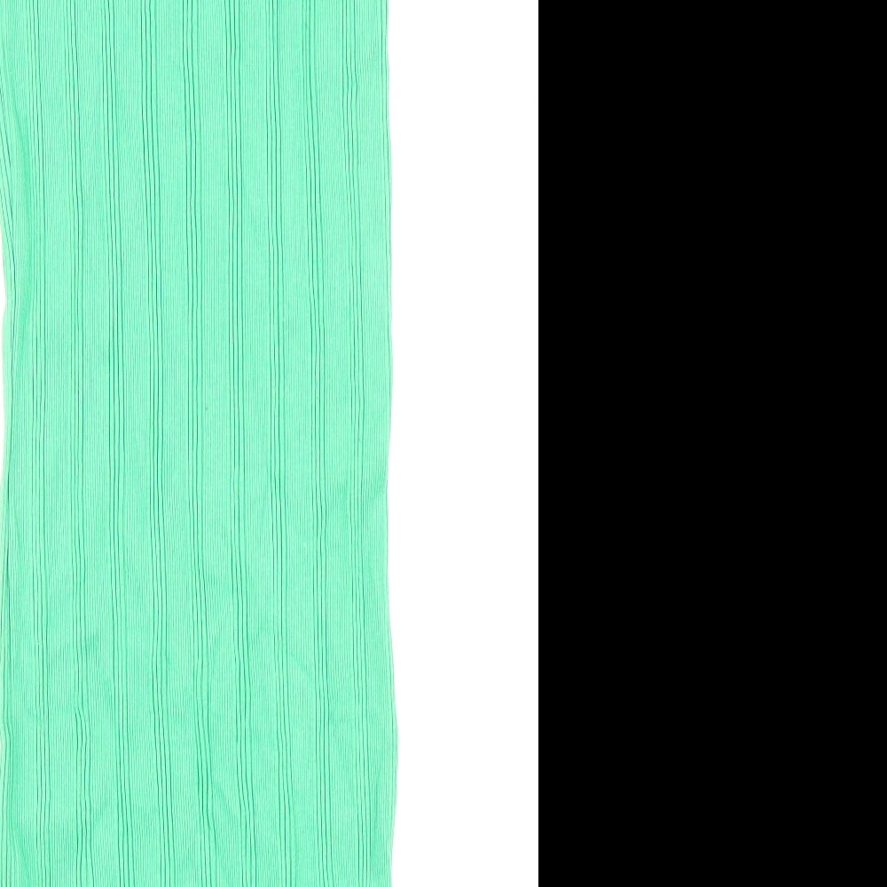 Zara Womens Green Polyester T-Shirt Dress Size S Round Neck Pullover - Ribbed