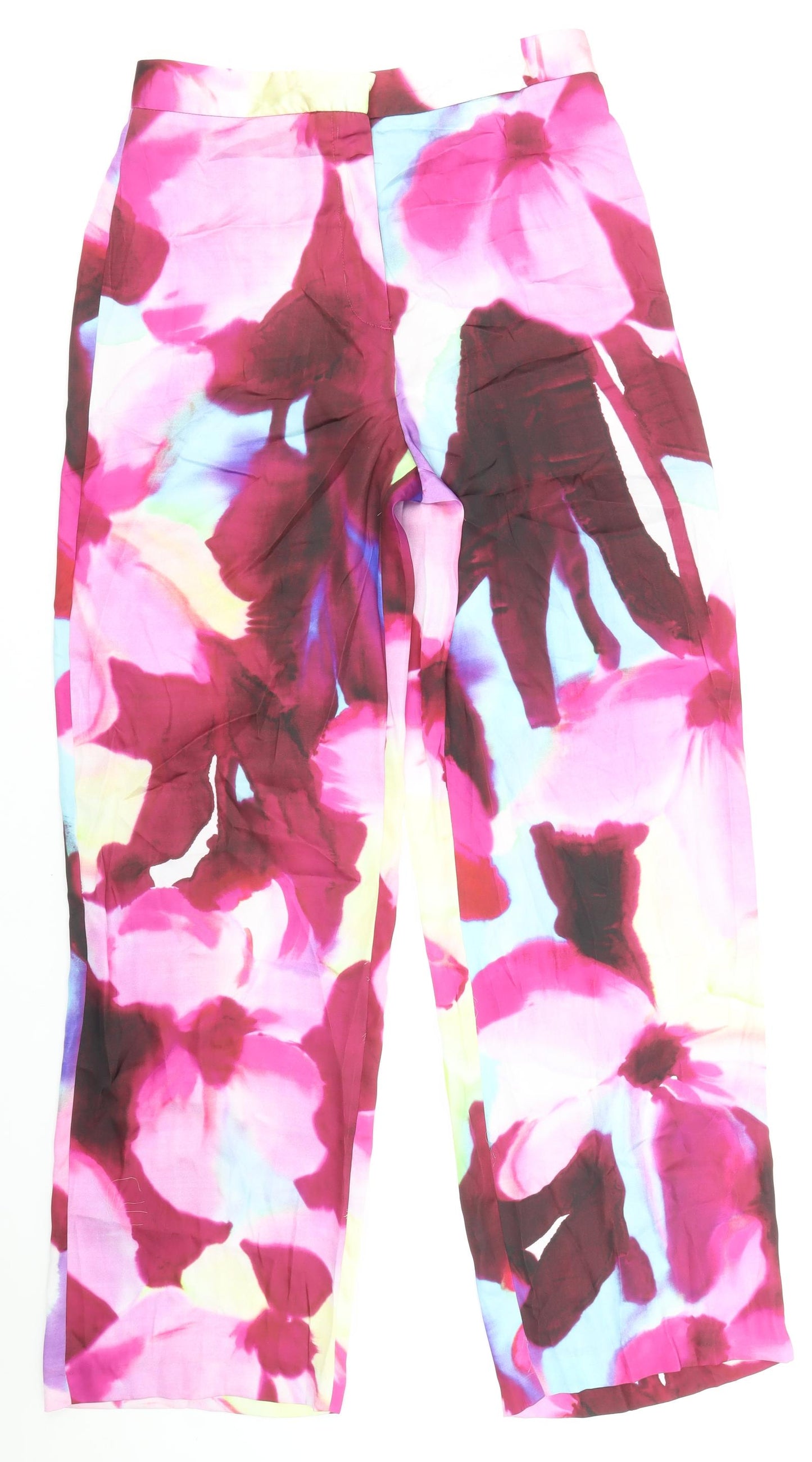 Zara Womens Multicoloured Floral Polyester Trousers Size M Regular Zip
