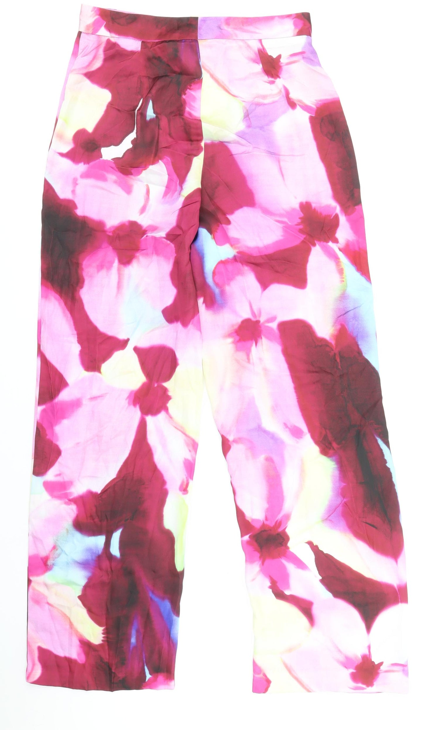 Zara Womens Multicoloured Floral Polyester Trousers Size M Regular Zip