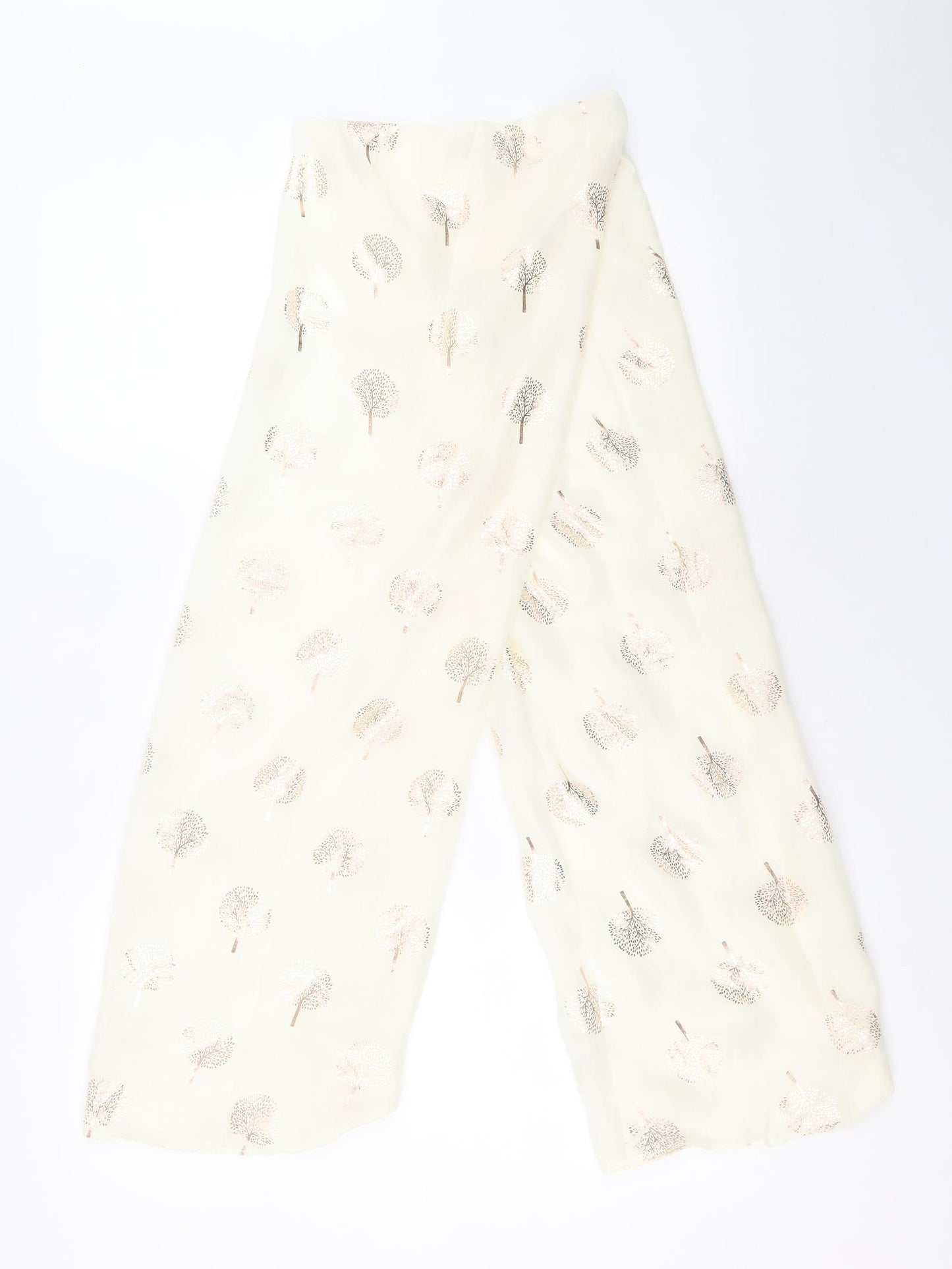Preworn Womens Ivory Floral Viscose Scarf - Tree Pattern