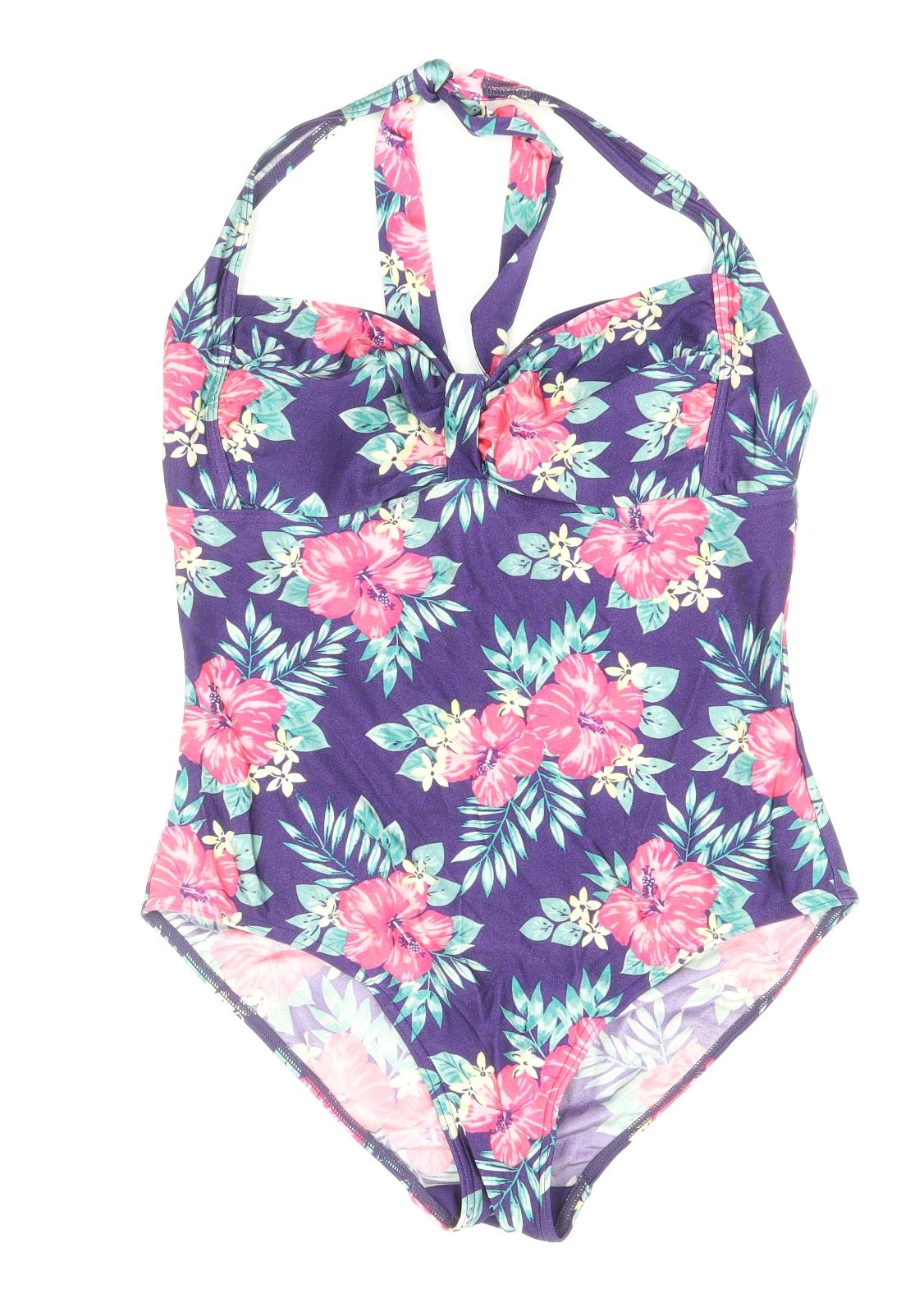 Debenhams Womens Multicoloured Floral Polyamide One Piece Size 14 - Tie Halter