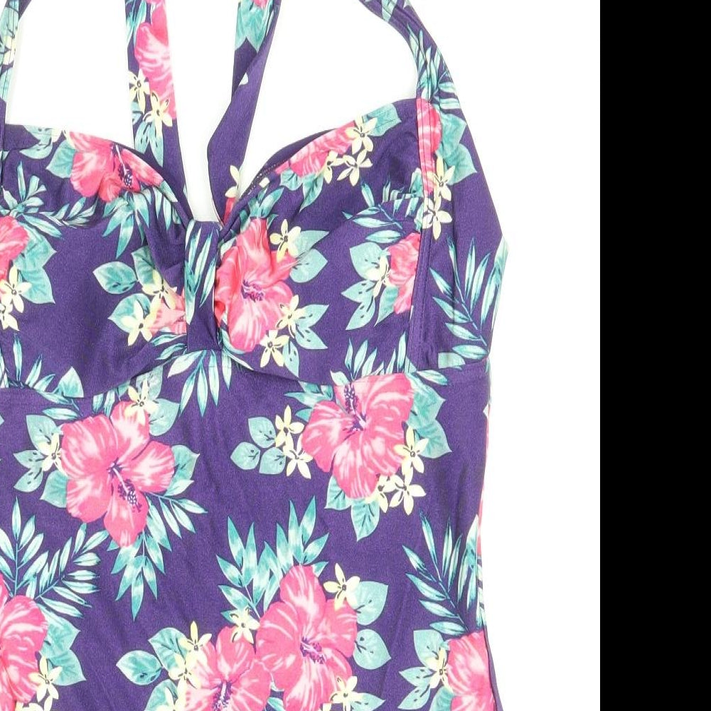 Debenhams Womens Multicoloured Floral Polyamide One Piece Size 14 - Tie Halter