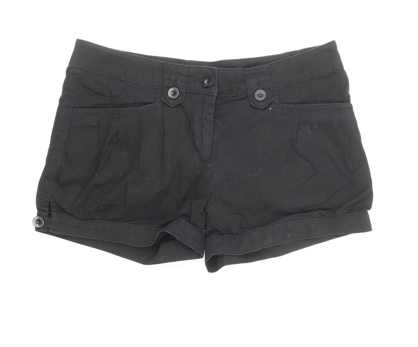 Topshop Womens Black Cotton Chino Shorts Size 10 Regular Zip