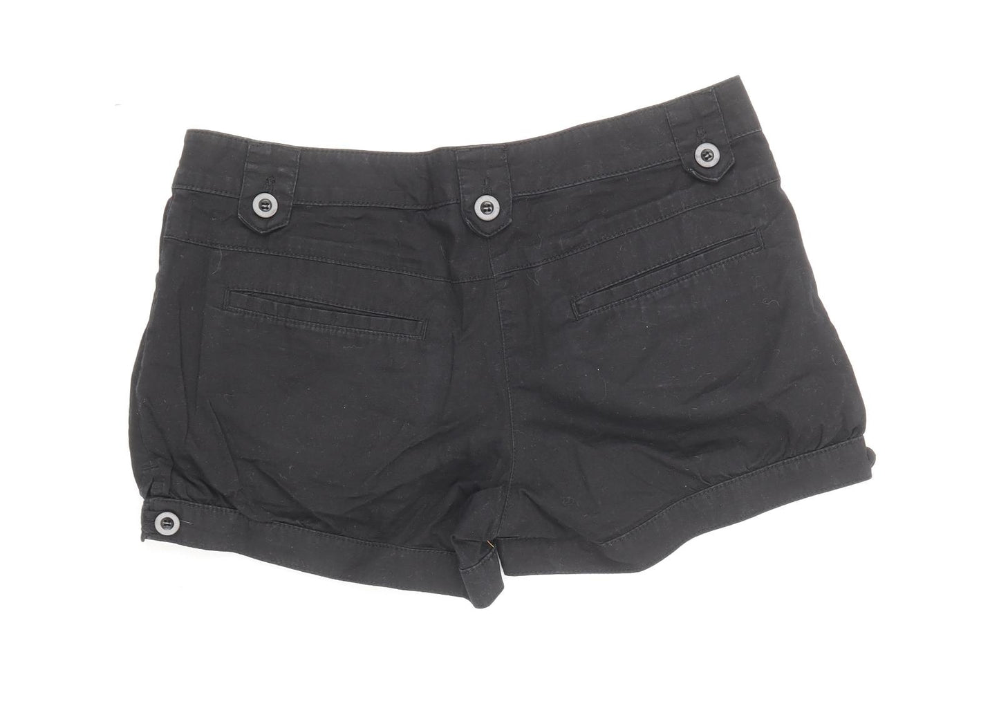 Topshop Womens Black Cotton Chino Shorts Size 10 Regular Zip