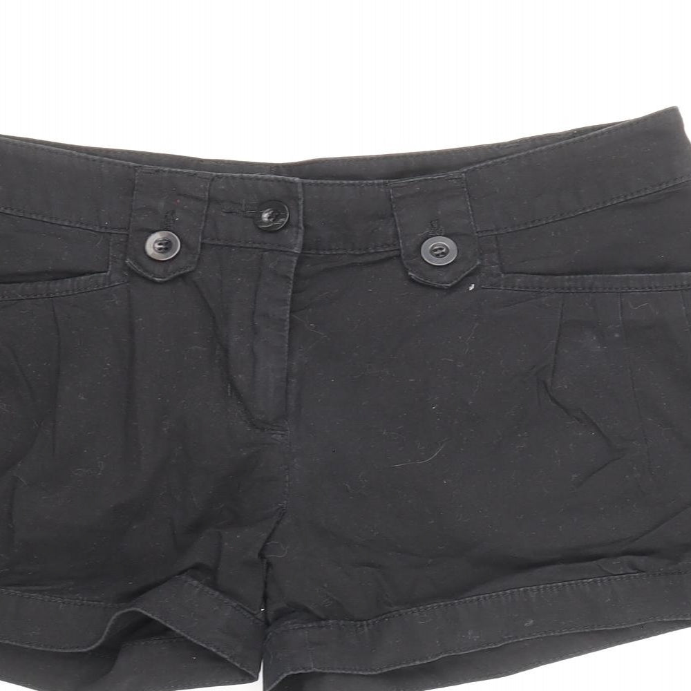 Topshop Womens Black Cotton Chino Shorts Size 10 Regular Zip