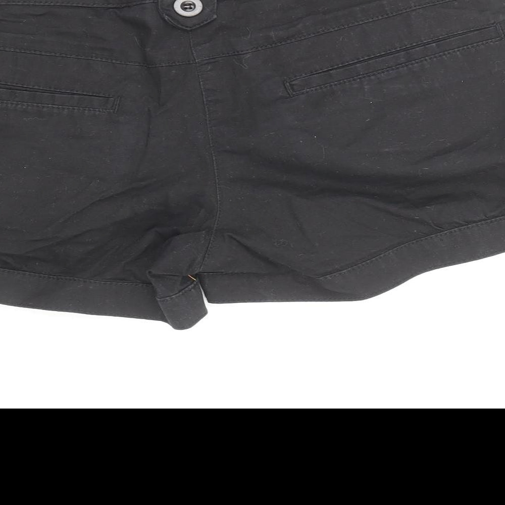 Topshop Womens Black Cotton Chino Shorts Size 10 Regular Zip