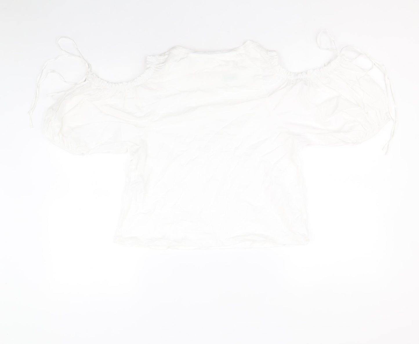 Zara Womens White Cotton Basic Blouse Size S Round Neck - Cold Shoulder