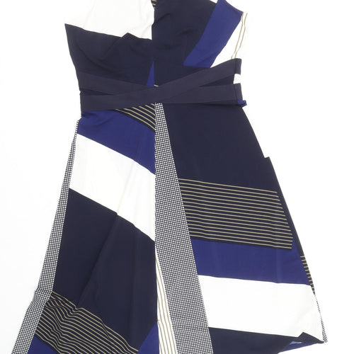 NEXT Womens Multicoloured Geometric Polyester A-Line Size 12 V-Neck Zip - Asymmetric