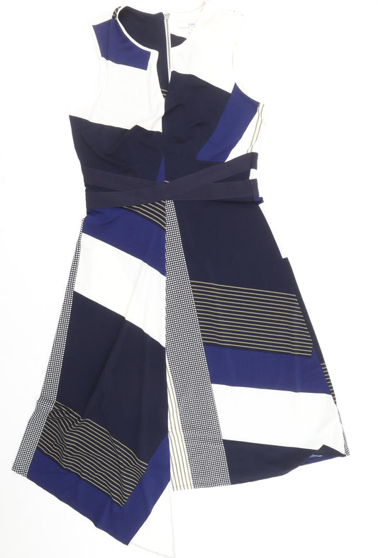 NEXT Womens Multicoloured Geometric Polyester A-Line Size 12 V-Neck Zip - Asymmetric