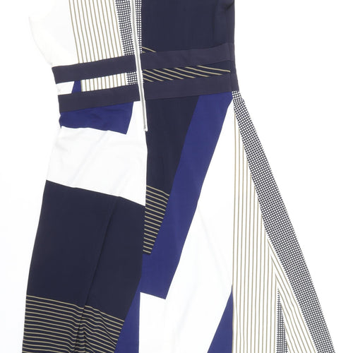 NEXT Womens Multicoloured Geometric Polyester A-Line Size 12 V-Neck Zip - Asymmetric