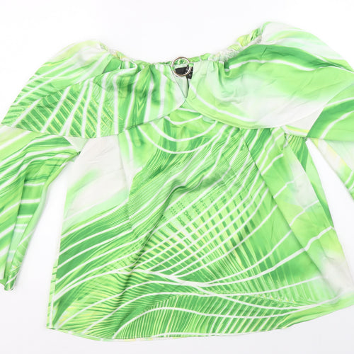 Debenhams Womens Green Geometric Polyester Basic Blouse Size 10 Boat Neck