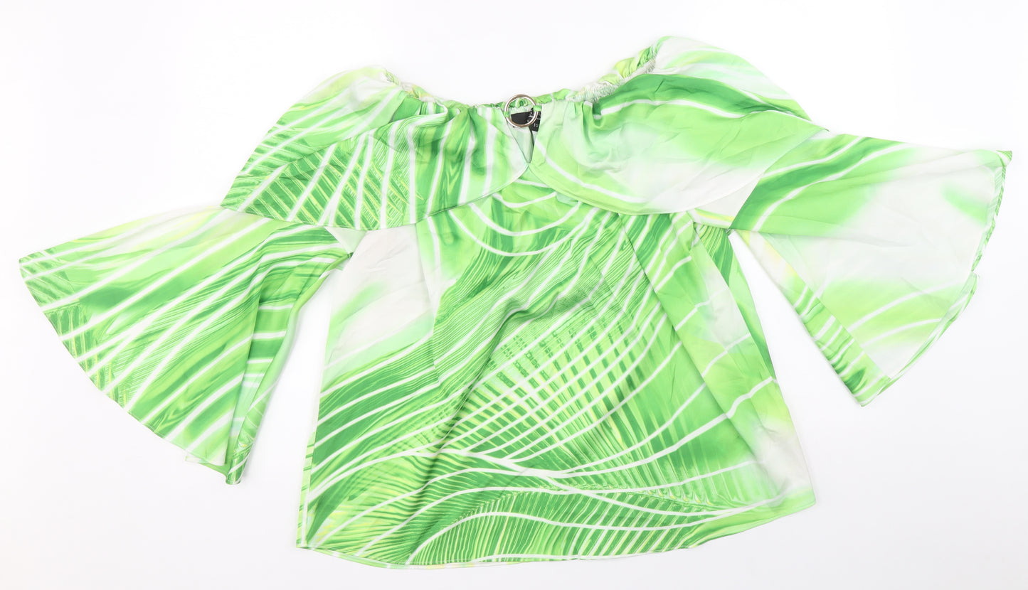 Debenhams Womens Green Geometric Polyester Basic Blouse Size 10 Boat Neck
