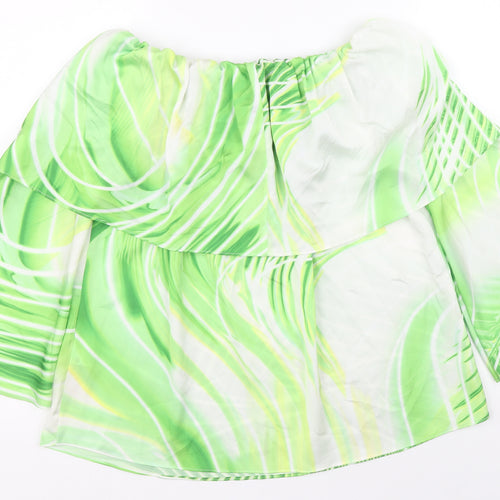 Debenhams Womens Green Geometric Polyester Basic Blouse Size 10 Boat Neck