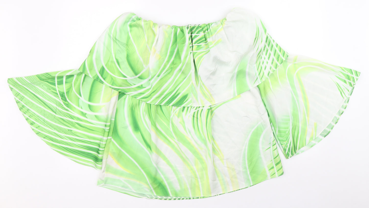 Debenhams Womens Green Geometric Polyester Basic Blouse Size 10 Boat Neck