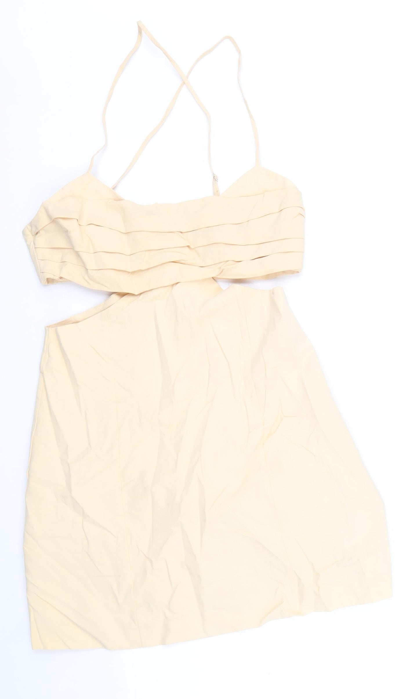 Zara Womens Beige Viscose Mini Size S Scoop Neck Zip
