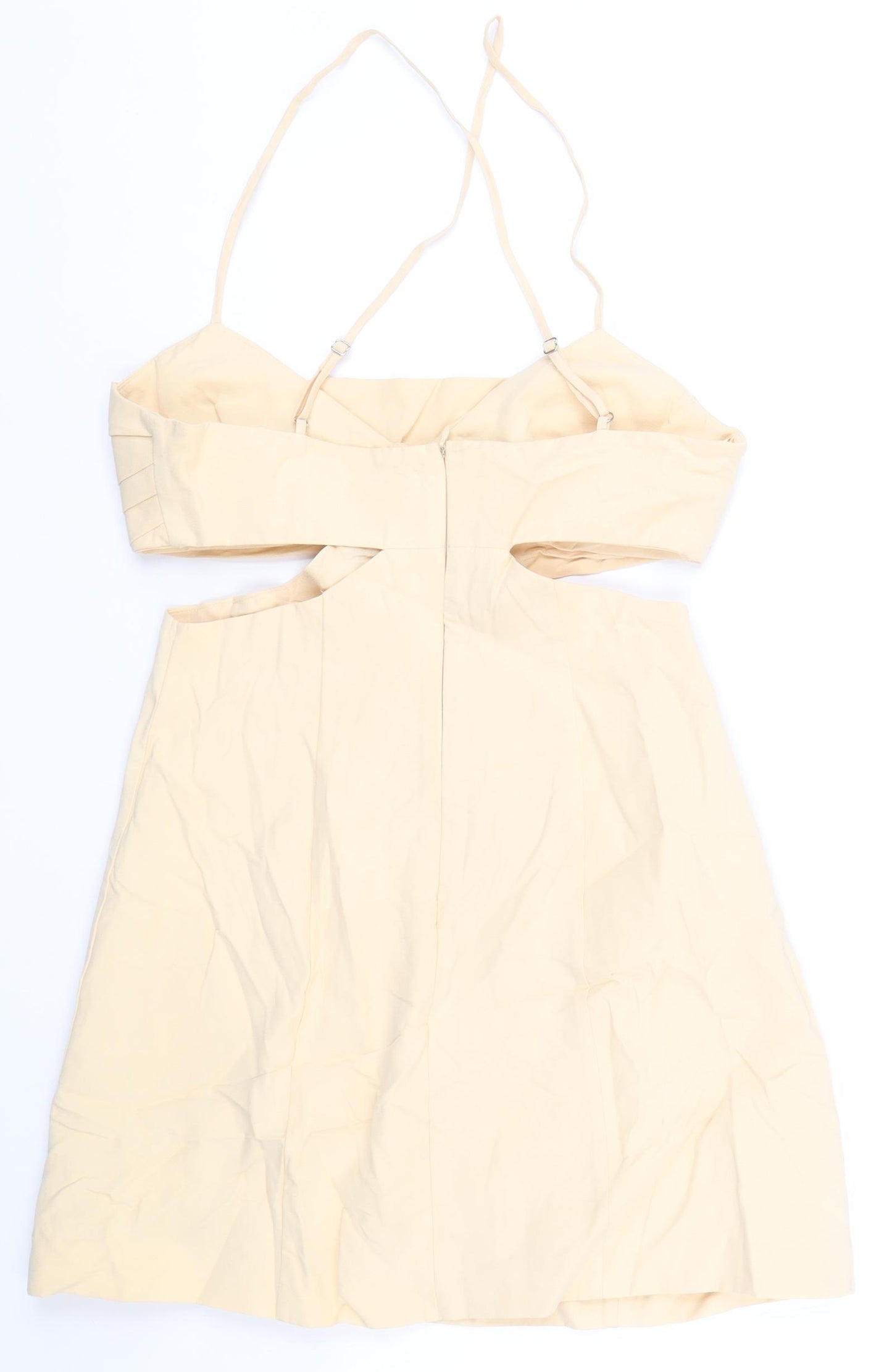 Zara Womens Beige Viscose Mini Size S Scoop Neck Zip