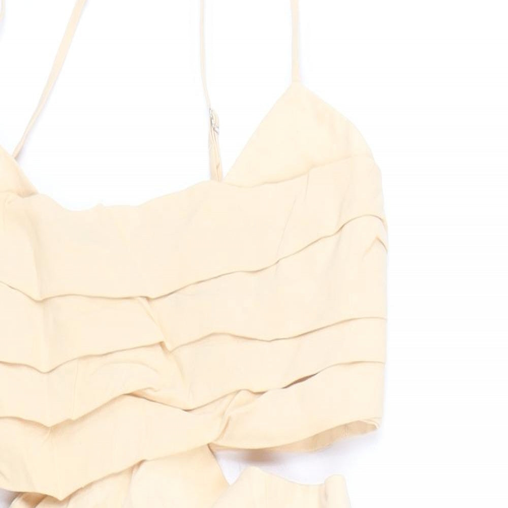 Zara Womens Beige Viscose Mini Size S Scoop Neck Zip