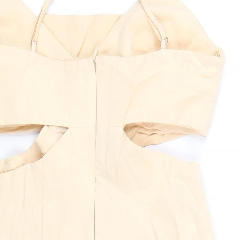 Zara Womens Beige Viscose Mini Size S Scoop Neck Zip