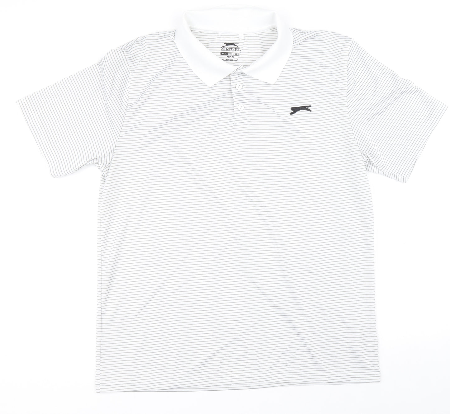 Slazenger Mens Grey Striped Polyester Polo Size XL Collared Button