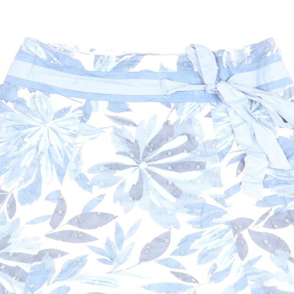 Per Una Womens Blue Floral Cotton A-Line Skirt Size 10 Zip