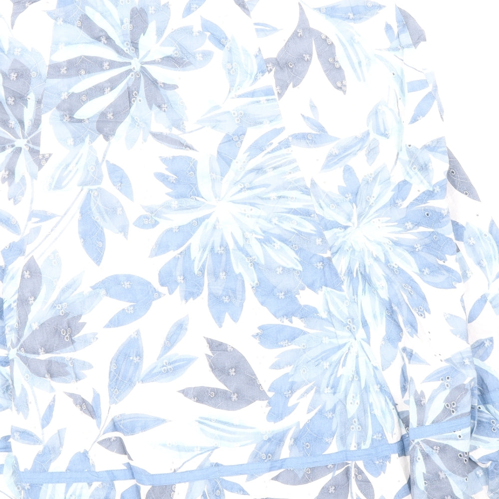 Per Una Womens Blue Floral Cotton A-Line Skirt Size 10 Zip