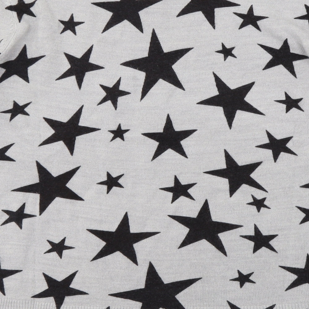 Marks and Spencer Womens Grey Round Neck Geometric Acrylic Pullover Jumper Size 10 - Star Pattern
