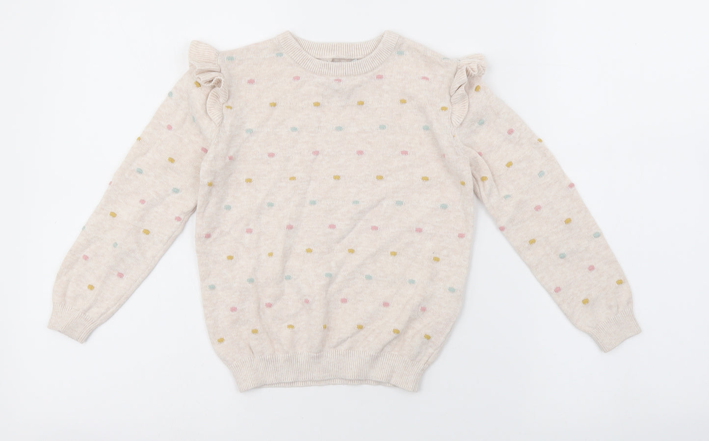 Primark Girls Ivory Round Neck Polka Dot Cotton Pullover Jumper Size 6-7 Years Pullover