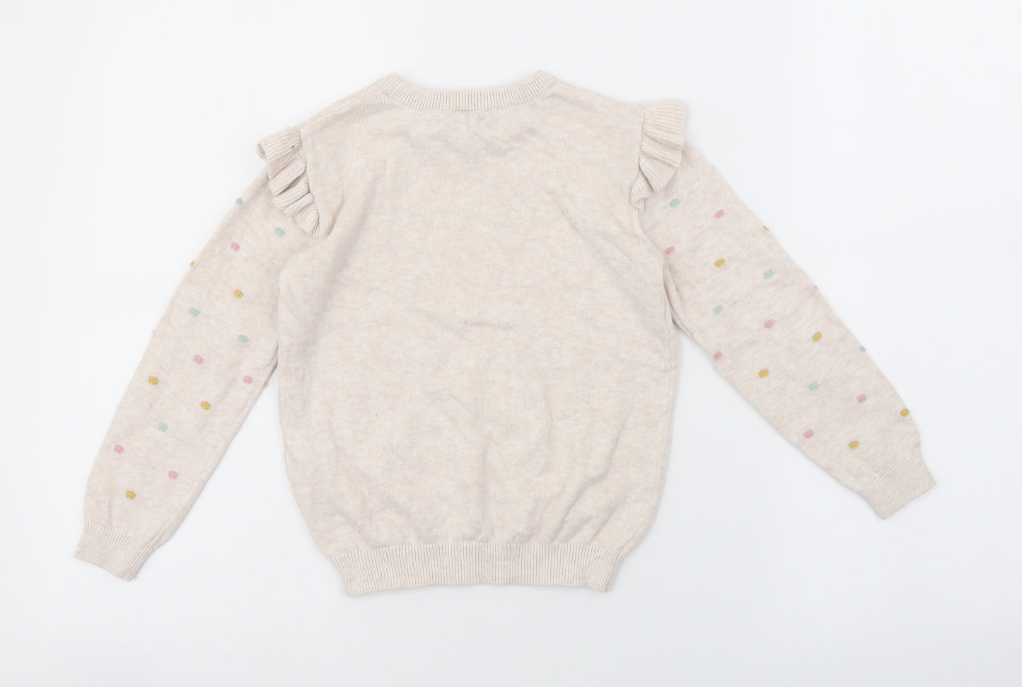 Primark Girls Ivory Round Neck Polka Dot Cotton Pullover Jumper Size 6-7 Years Pullover