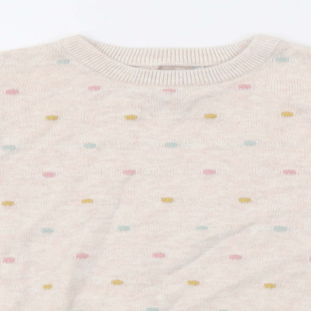 Primark Girls Ivory Round Neck Polka Dot Cotton Pullover Jumper Size 6-7 Years Pullover