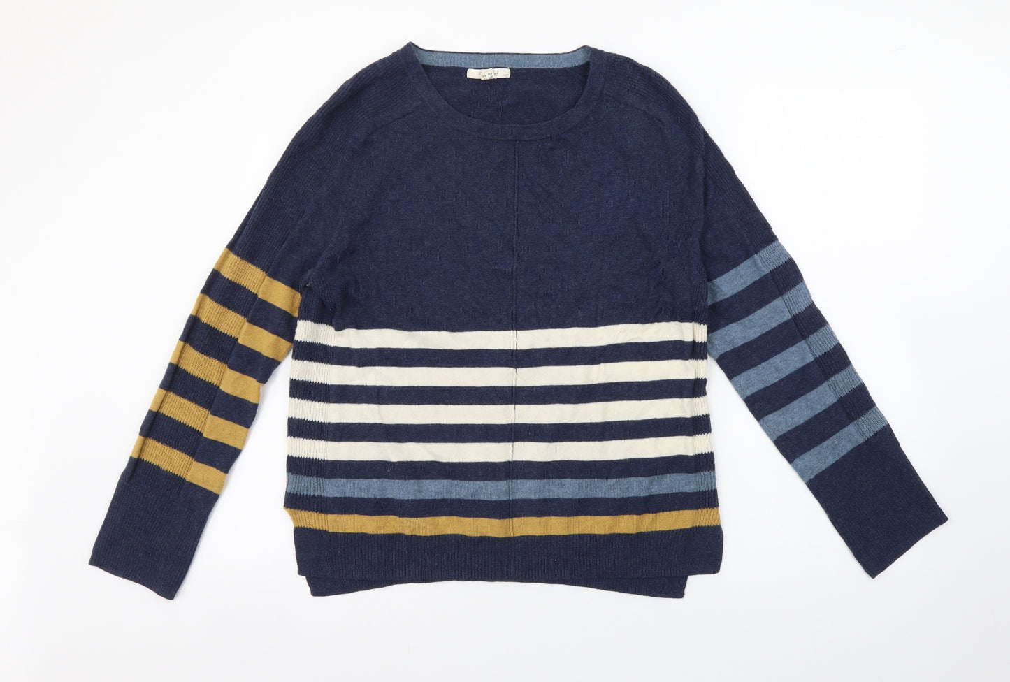 White Stuff Womens Blue Round Neck Striped Cotton Pullover Jumper Size 12